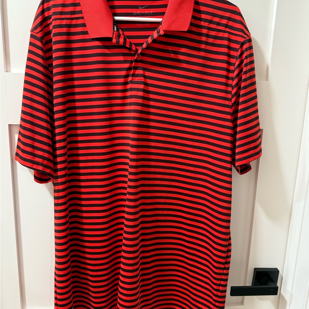 Nike Golf DRI-FIT Red and Black Striped Polo Shirt
